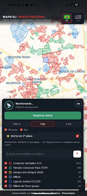 Mapa RJ · Risco Facções Screenshot 2