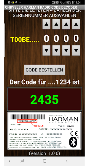 Radio Code Alfa VP4 940 BE2807 Screenshot 1