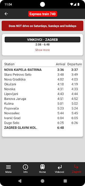 Nova Kapela train timetable Screenshot 3