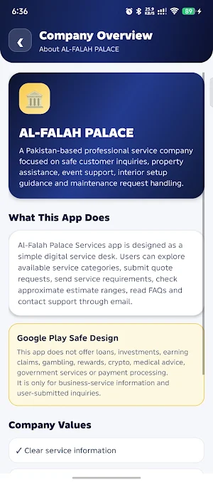 Al-Falah Palace Services Screenshot 1
