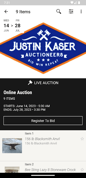 Kaser Auction Screenshot 1