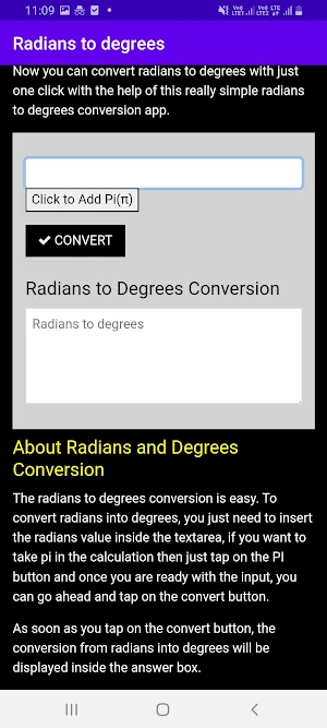 Radians to Degrees Converter Screenshot 1