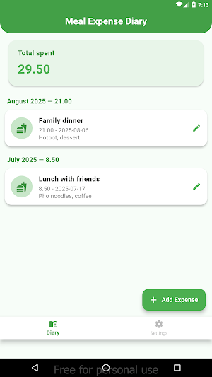 Meal Expense Diary screenshot 1