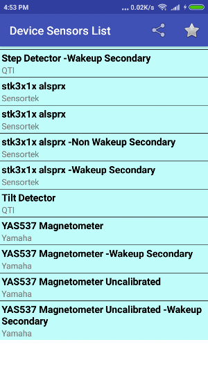 Sensors List Screenshot 1
