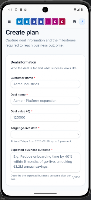 MEDDICC Go Live Plan Screenshot 0