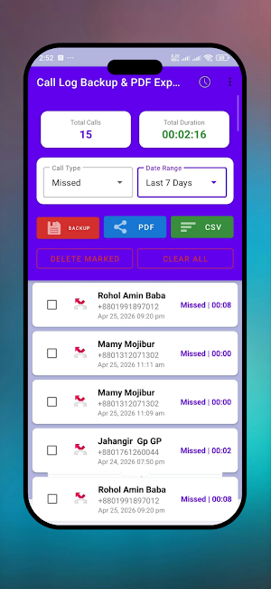 Call Log Backup & Export PDF Screenshot 3