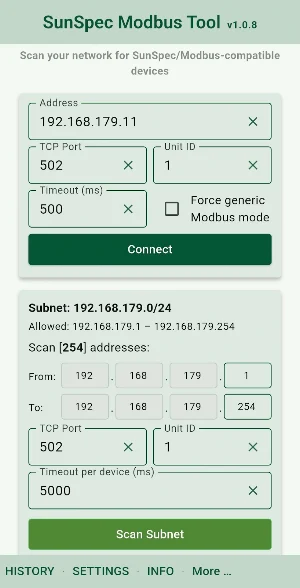 SunSpec Modbus Tool Screenshot 0