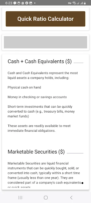 Quick Ratio Calculator Screenshot 2
