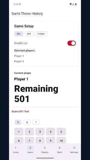 Darts Throw History Screenshot 1