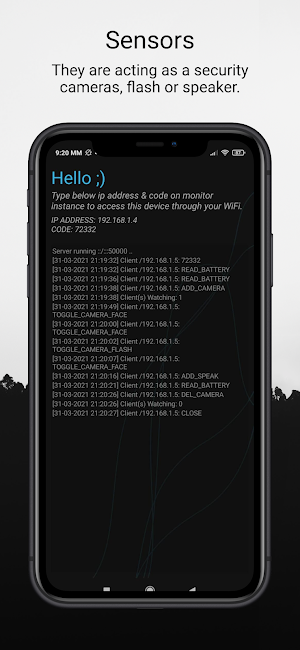 Sensors & Monitors: Old phones as security cameras Screenshot 1