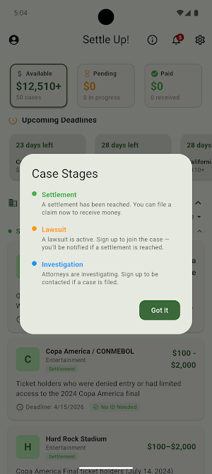 Settle Up! Claim Lawsuit Money Screenshot 1