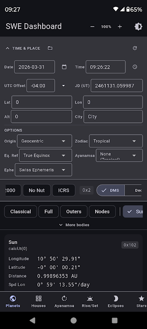 Ephemeris Dashboard Screenshot 0