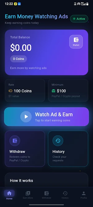 Earn Money Watching Ads Screenshot 0