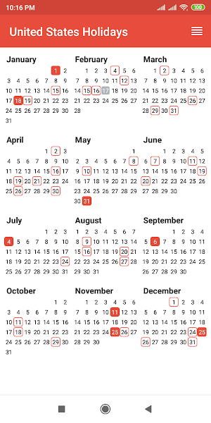 United States Federal and State Holidays 2021 Screenshot 0