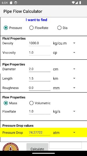 Pipe Flow Calculator V1 Screenshot 2