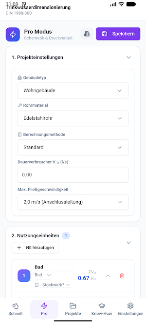 Trinkwasserdimensionierung Screenshot 1