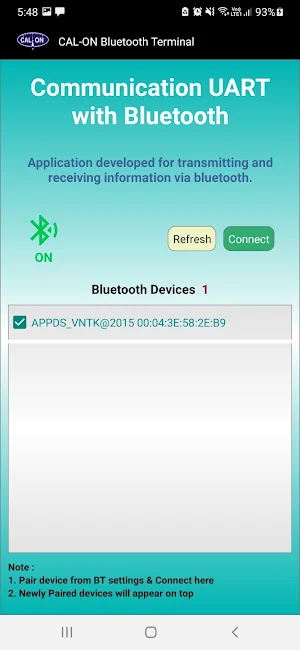 CAL-ON Bluetooth Application Screenshot 1