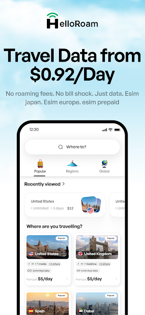HelloRoam: Travel eSIM Card Screenshot 1