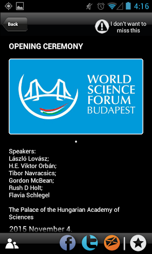 World Science Forum EVENT@HAND Screenshot 2