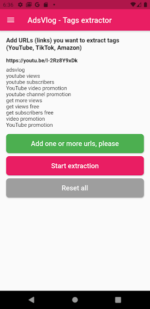 AdsVlog - Tags extractor Screenshot 1