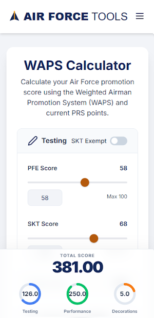 2026 Air Force PT Calculator Screenshot 1