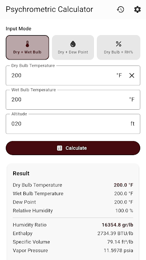 HVAC Psychrometric Calculator Screenshot 1