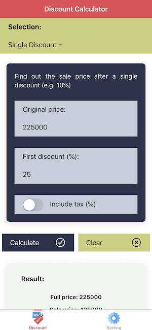 Sale Discount Calculator - Percent Off & Sales Tax Screenshot 0