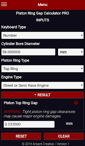 Piston Ring Gap Calculator PRO Screenshot 3