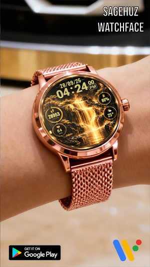 A015 Golden Digital Watch Face Screenshot 1