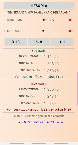 KDV Hesapla - kdv dahil hariç Screenshot 0