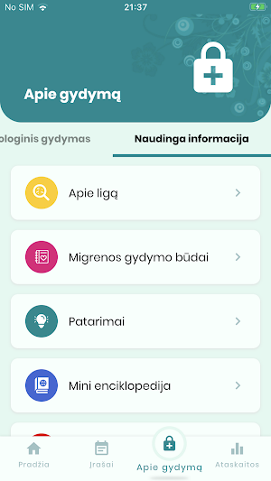 Migrenos kompasas - programėlė migrena sergantiems Screenshot 2