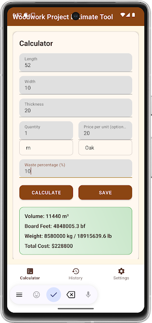 Woodwork Project Estimate Tool Screenshot 1