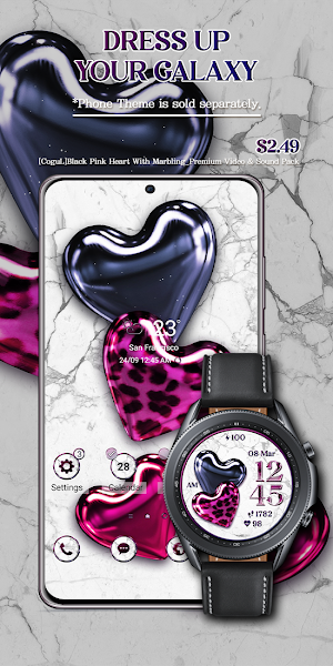 Black Pink Heart_Watchface Screenshot 1