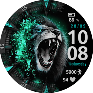 Cyan Lion Watch Face WearOs Screenshot 3