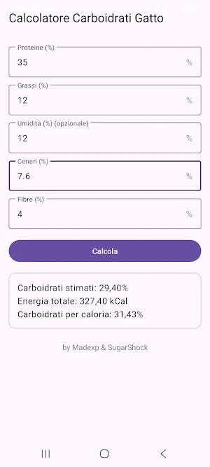 Calcolatore carboidrati Felino Screenshot 1