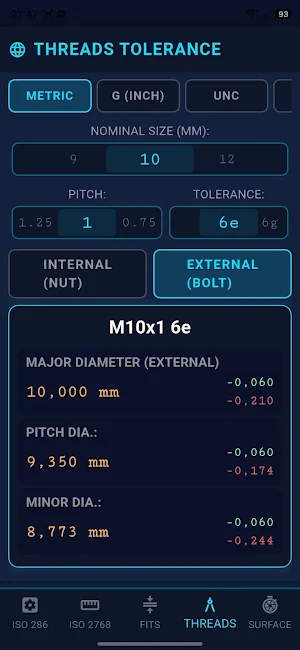 CNC Thread & Fit Calculator Screenshot 3