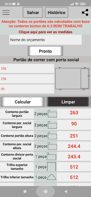 calculo de portões Screenshot 3