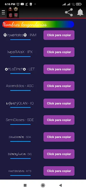 Nombres de clanes para Fire F. Screenshot 1