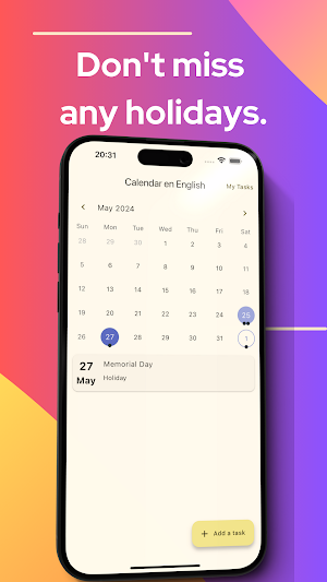 Easy Calendar: holidays & task Screenshot 0