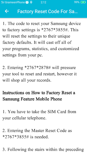 Factory Reset by Secret Code Screenshot 1