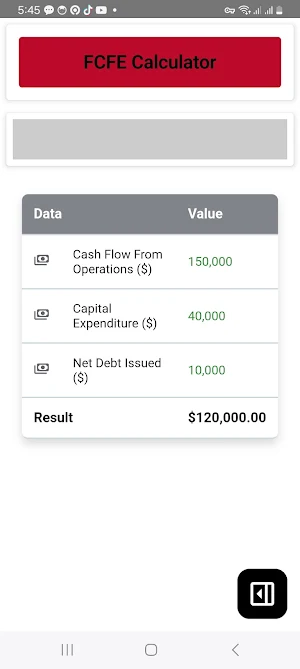 FCFE Calculator Screenshot 1