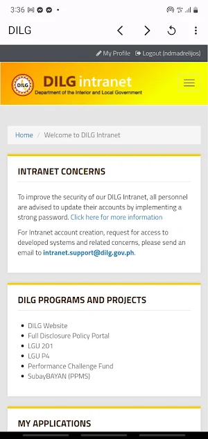 DILG Intranet Screenshot 0