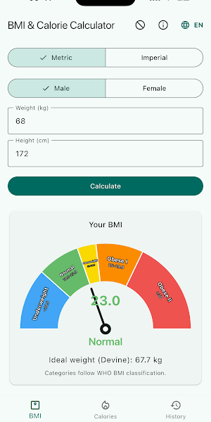BMI Calculator: Calorie Needs Screenshot 0