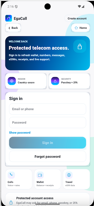 EgaCall: Phone Number & eSIM Screenshot 1