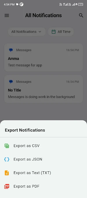 Notification History export Screenshot 1