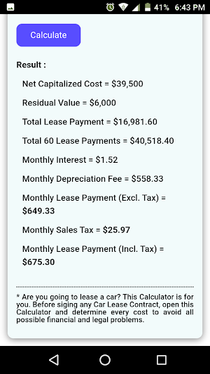 Car Lease Calculator Screenshot 3