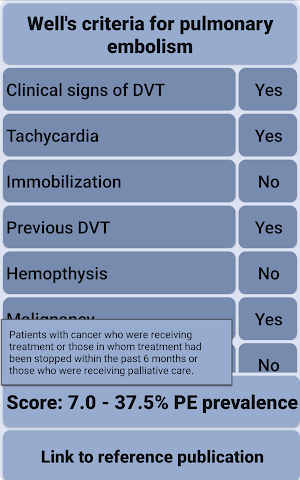 Pulmonary embolism criteria Screenshot 2