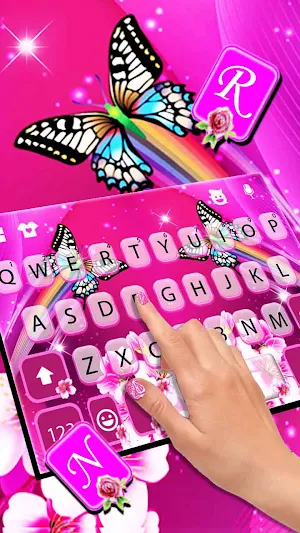 Pink Flower Butterfly Keyboard Background Screenshot 1