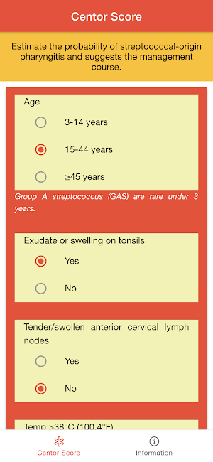 Centor Score for Sore Throat Screenshot 0