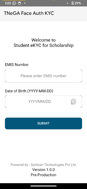 TNeGA Face Auth KYC App Screenshot 1